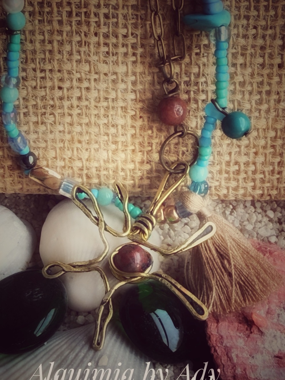 Multi charms turquoise layered necklace maximalism